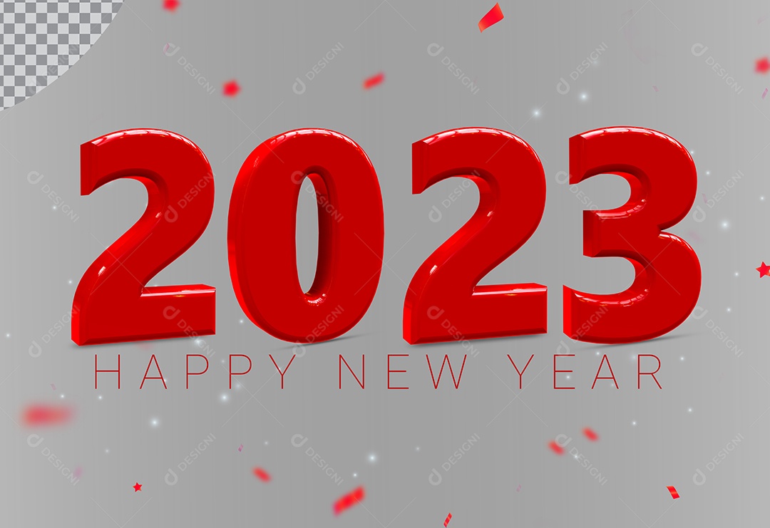 Número 2023 Vermelho de Ano Novo Elemento 3D para Composição PSD
