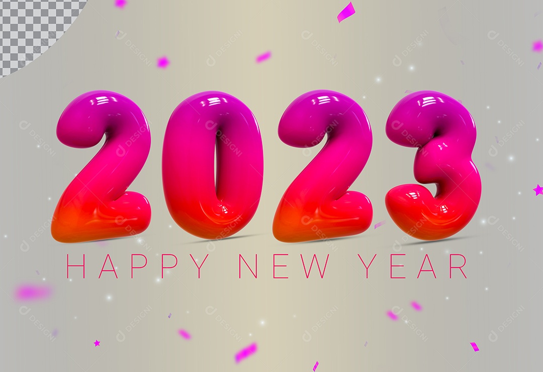Number 2023 Purple And New Years Red 3D Element for PSD Composition