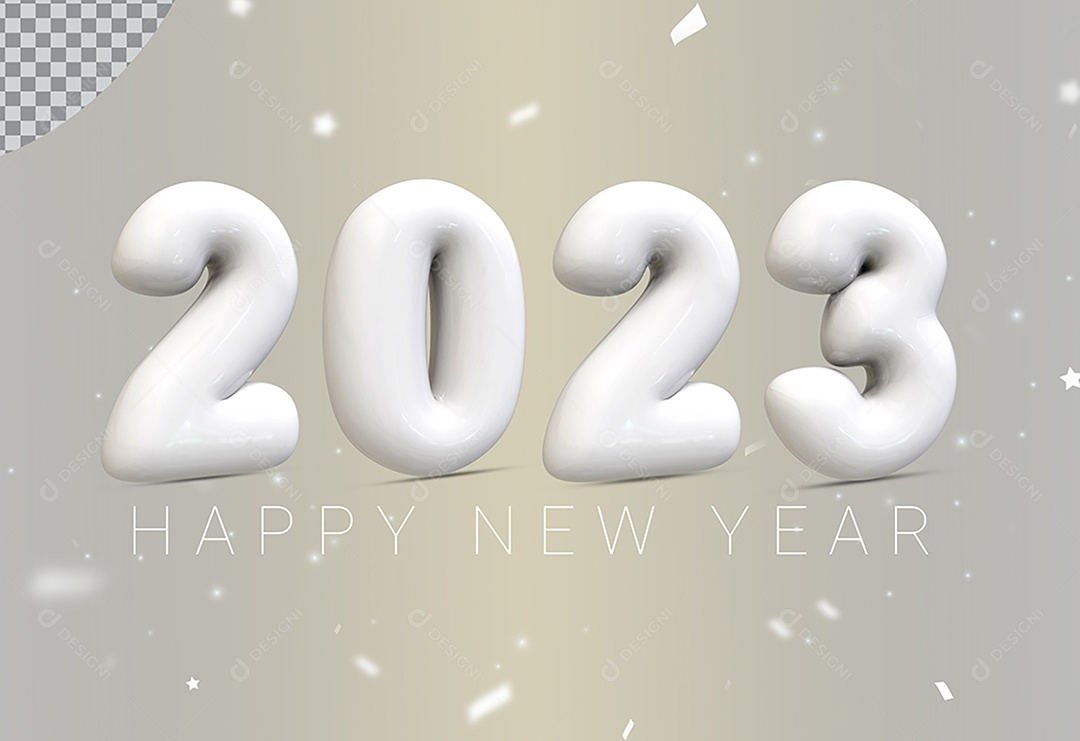 Número 2023 Branco de Ano Novo Elemento 3D para Composição PSD