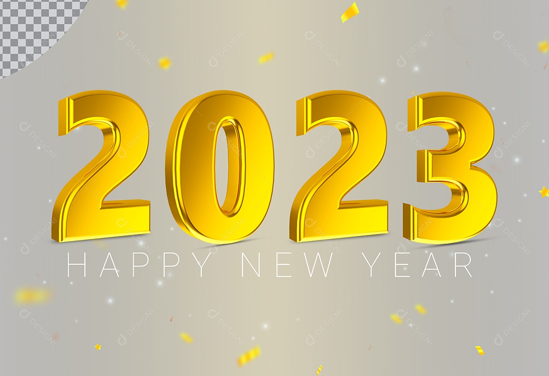 Número 2023  Dourado de Ano Novo Elemento 3D para Composição PSD