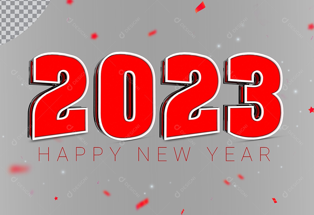 Número 2023 Vermelho de Ano Novo Elemento 3D para Composição PSD