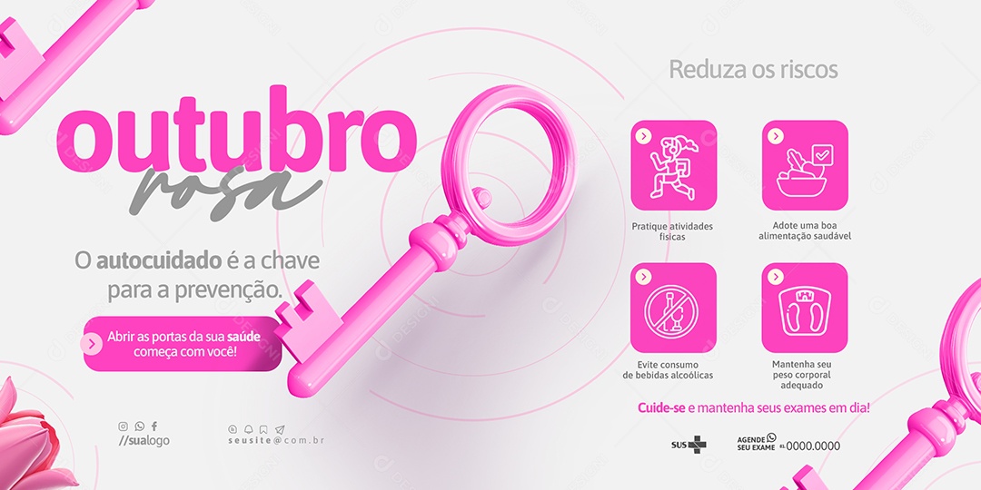 Carrossel Outubro Rosa Campanha de Prevenção Social Media PSD Editável