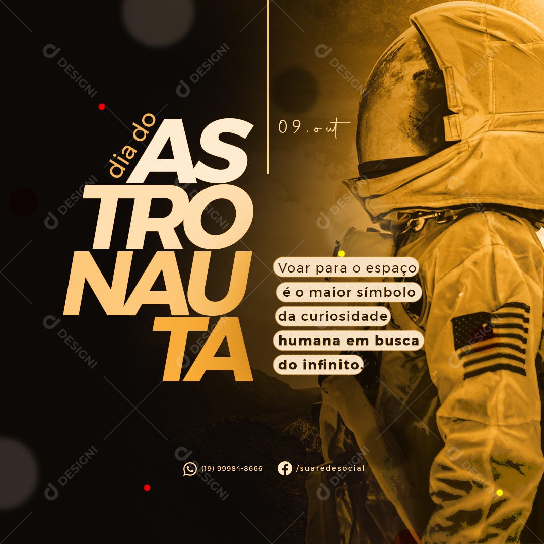 Dia do Astronauta 09 de Outubro Social Media PSD Editável