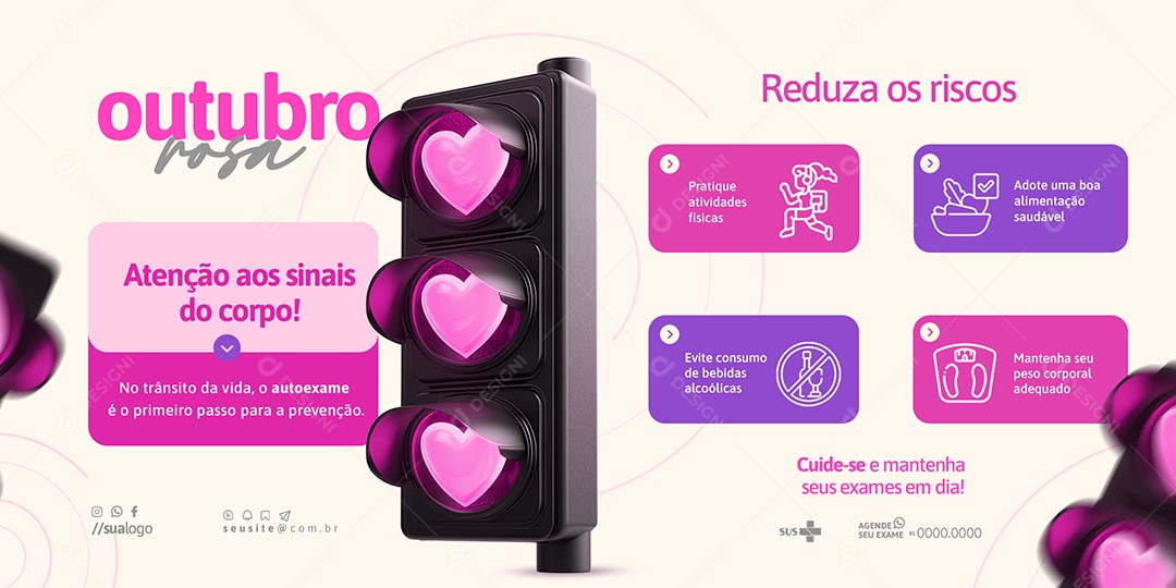 Carrossel Outubro Rosa Campanha de Prevenção Social Media PSD Editável