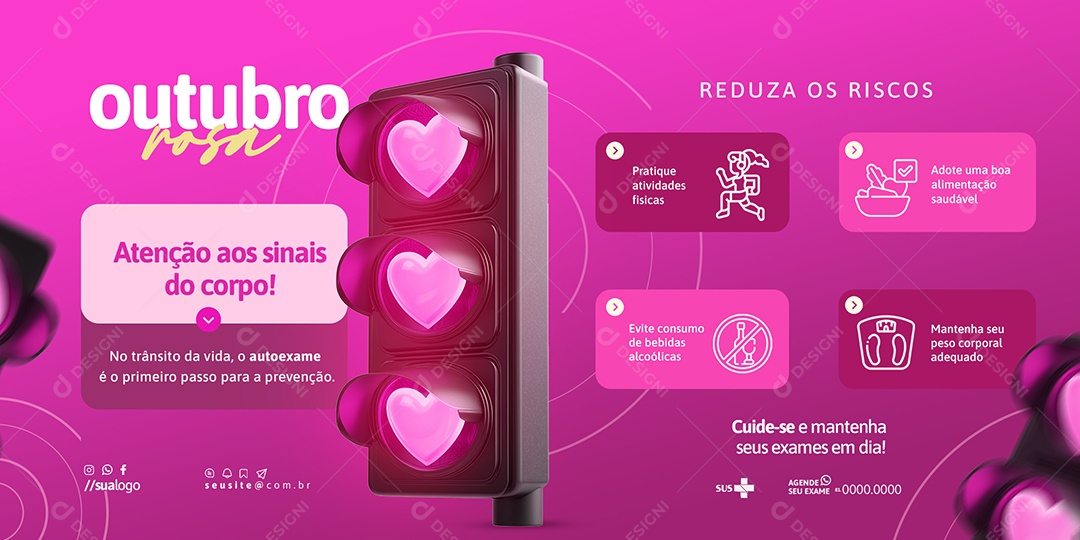 Carrossel Outubro Rosa Campanha de Prevenção Social Media PSD Editável