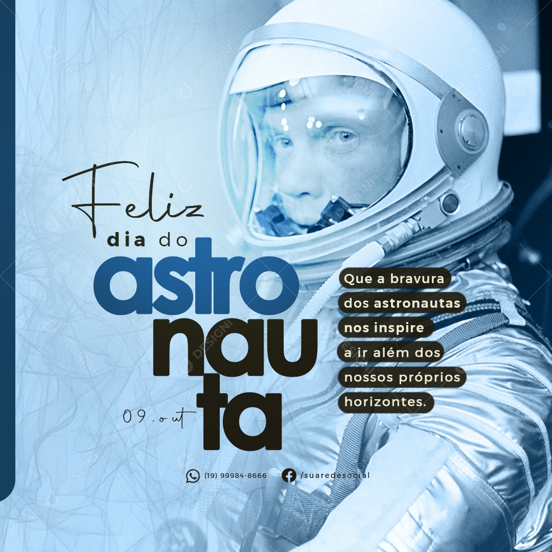 Feliz Dia do Astronauta 09 de Outubro Social Media PSD Editável