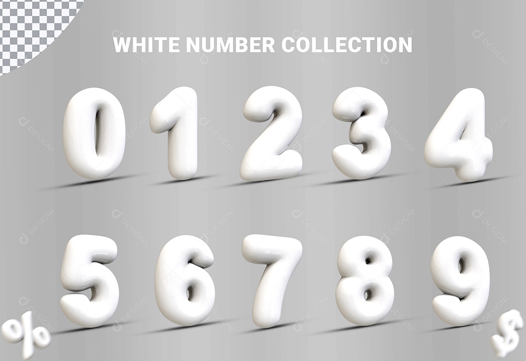 Conjunto de Números Branco 0 à 9 Cifões Dinheiro PSD Para Composição