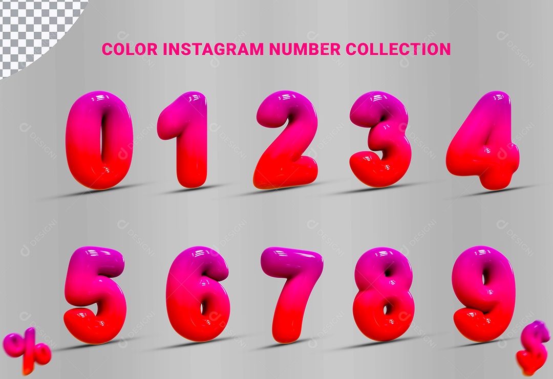 Conjunto de Números Roxo E Rosa 0 à 9 Cifões Dinheiro PSD Para Composição