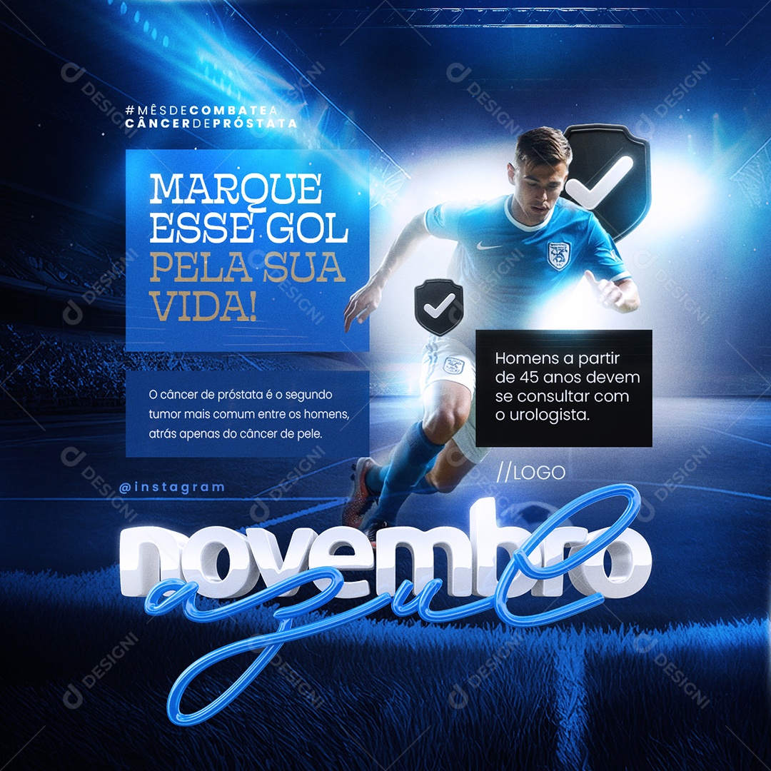 Novembro Azul Marque esse Gol pela sua Vida Social Media PSD Editável