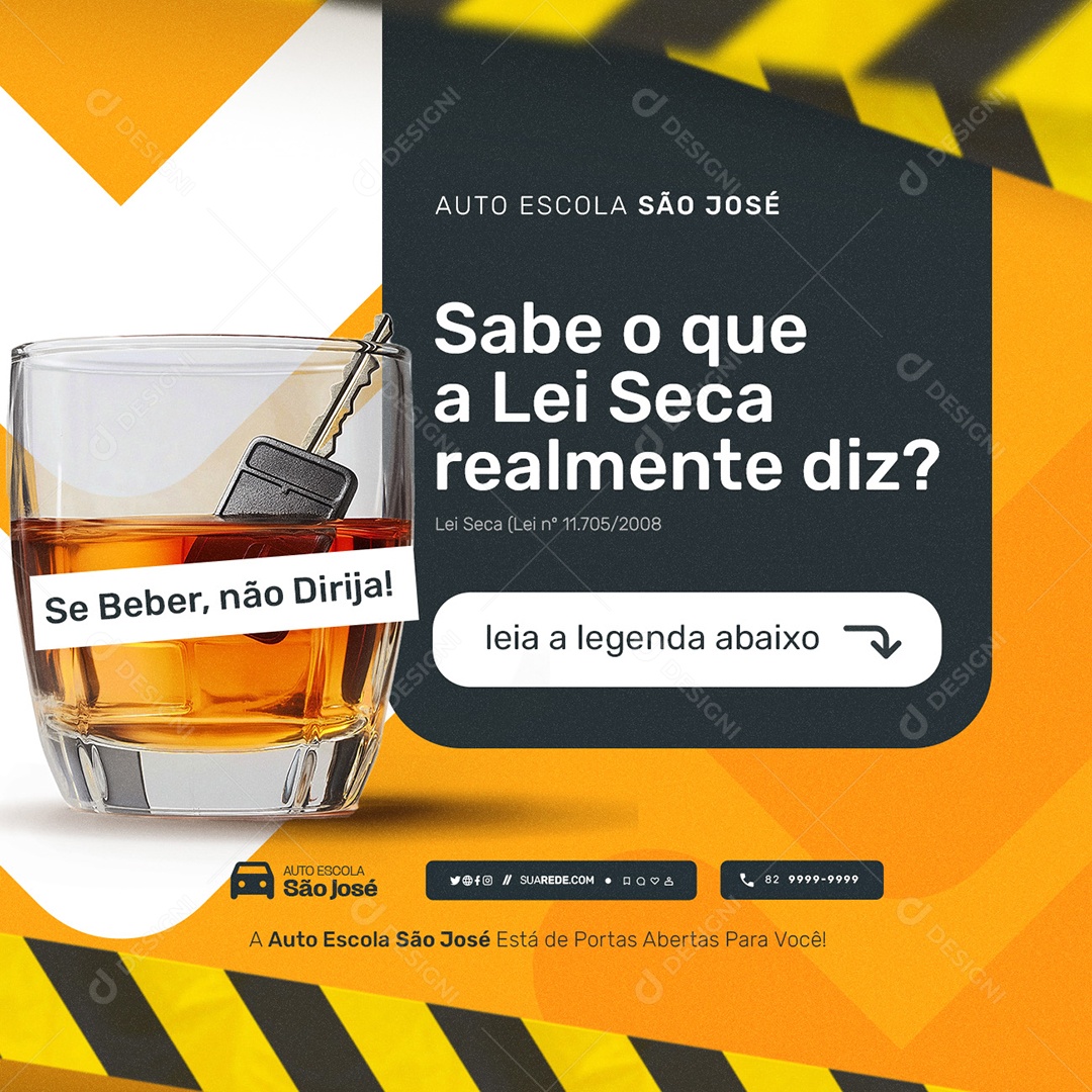 Auto Escola Sabe o que a Lei Seca Realmente Diz Social Media PSD Editável