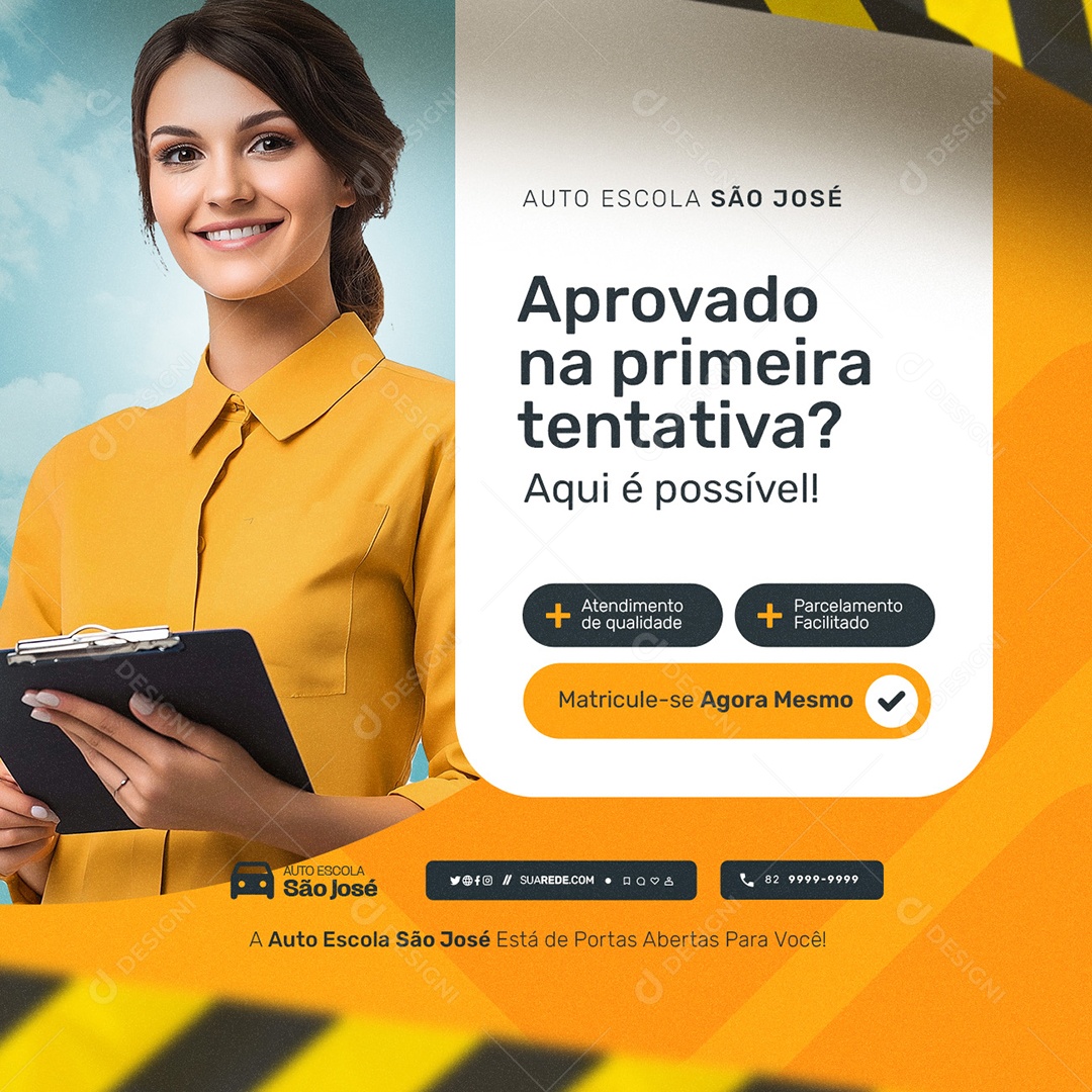 Auto Escola Aprovado na Primeira Tentaiva Aqui é Possível Social Media PSD Editável