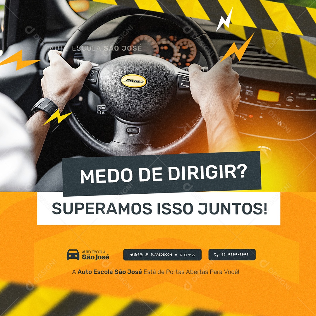 Auto Escola Medo de Dirigir Superamos isso Juntos Social Media PSD Editável