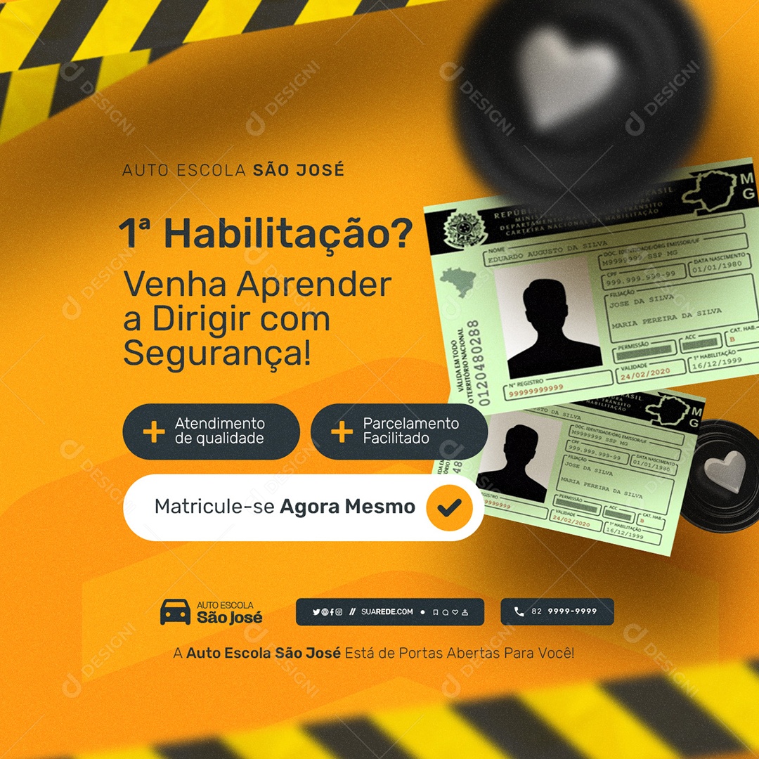 Auto Escola Primeira Habilitação Venha Aprender a Dirigir com Segurança Social Media PSD Editável