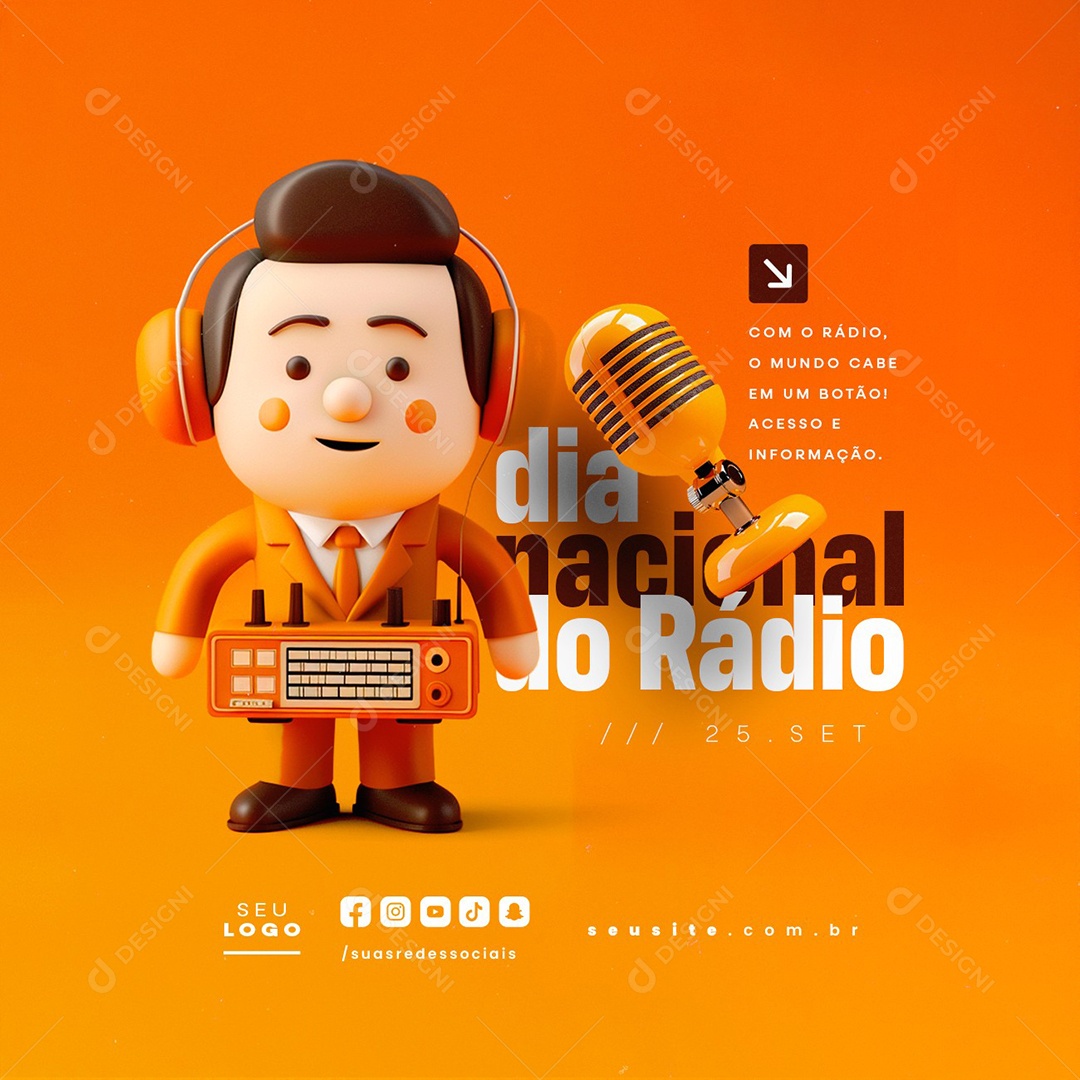 Dia do Rádio 25 de Setembro o Mundo Cabe em um Botão Social Media PSD Editável