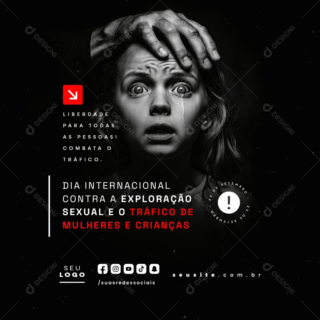 Dia Contra a Exploração Sexual e o Tráfico de Mulheres e Crianças 23 de Setembro Liberdade para todas Social Media PSD Editável