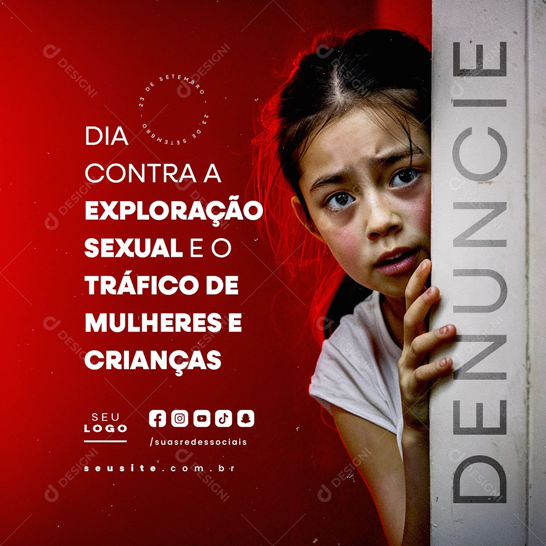 Dia Contra a Exploração Sexual e o Tráfico de Mulheres e Crianças 23 de Setembro Social Media PSD Editável