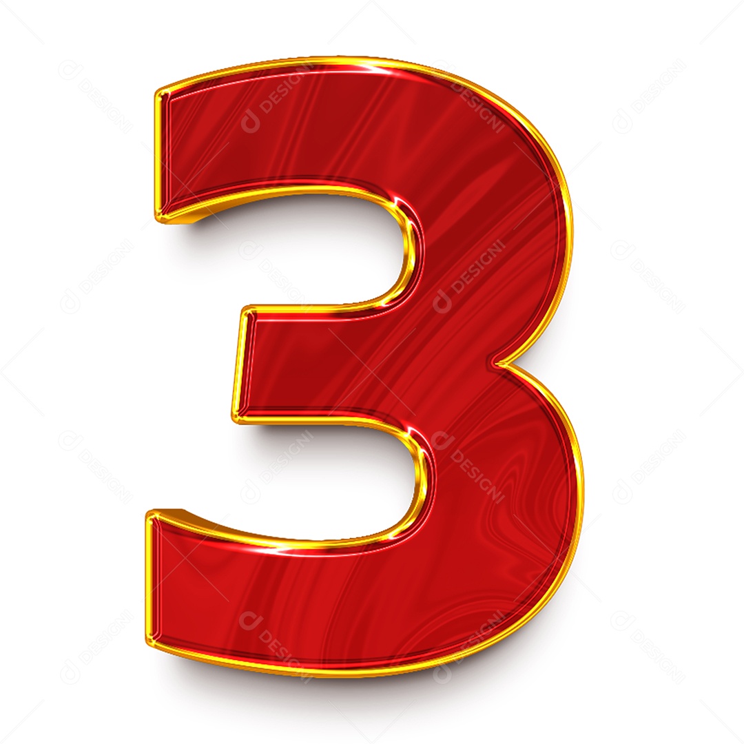Número 3 Elemento 3D Vermelho Para Composição PSD
