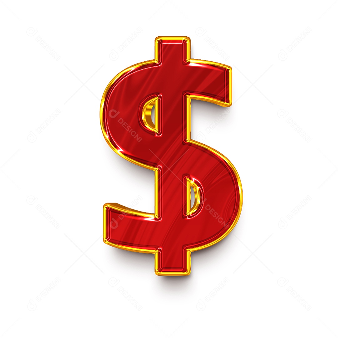 Símbolo Cifrão Elemento 3D Dourado PNG Para Composição PSD