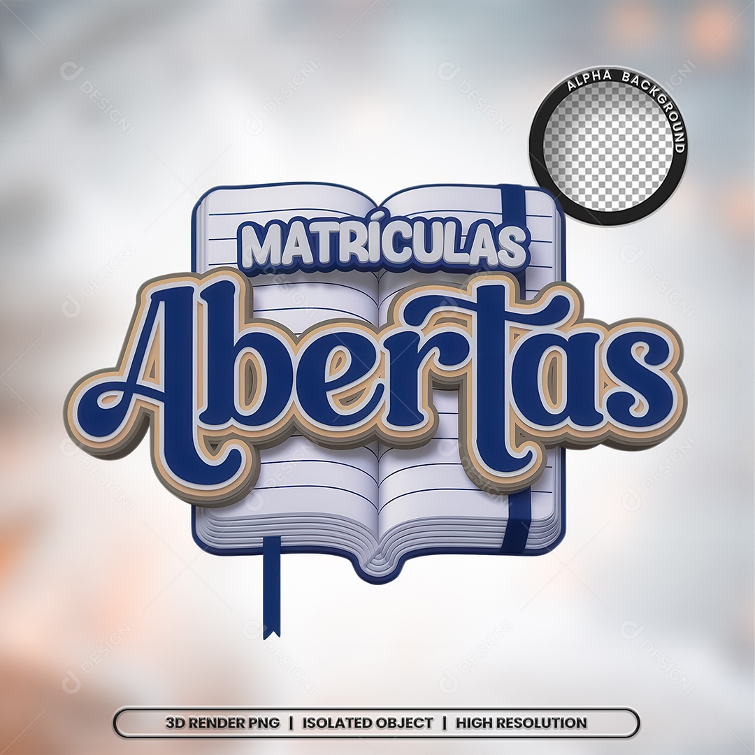Selo 3D Render Matrículas Abertas Escola Elemento Ícone PSD