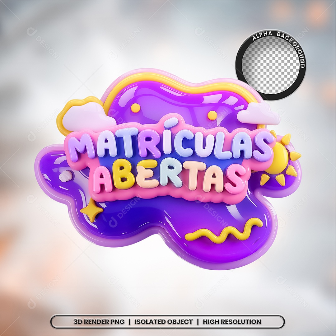 Selo 3D Render Matrículas Abertas Escola Elemento Ícone PSD