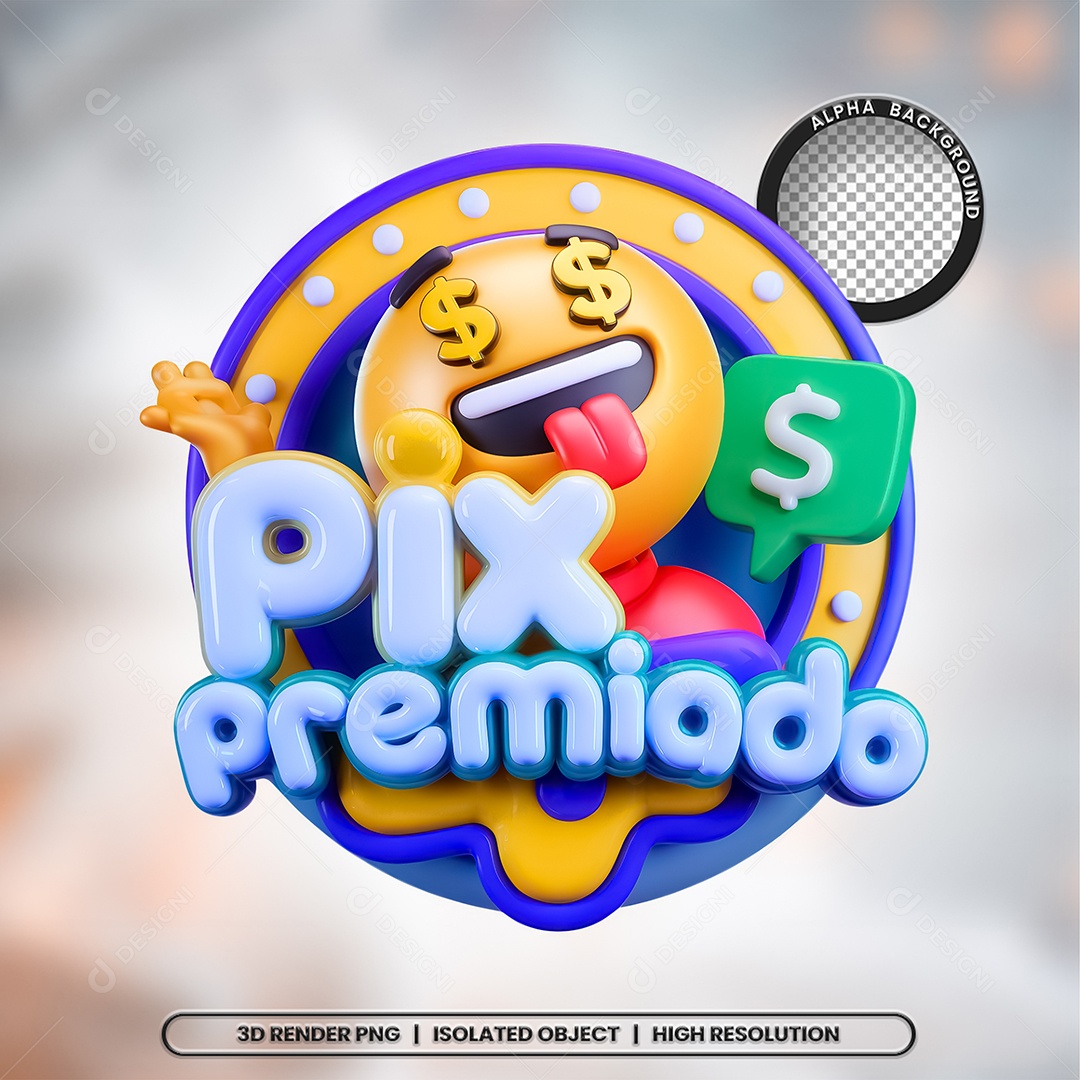 Selo 3D Render Pix Premiado Elemento Ícone PSD