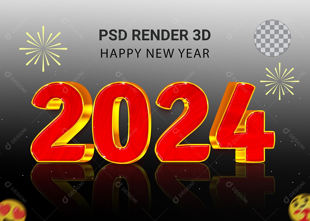 Número 2023 Vermelho E Dourado De Ano Novo Elemento 3D para Composição PSD