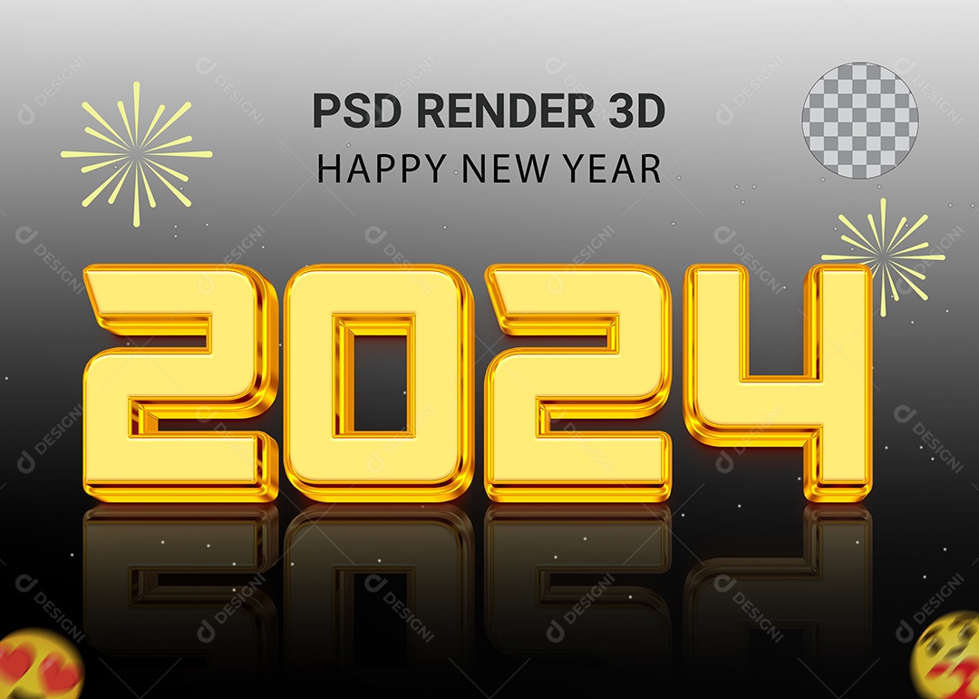 Número 2024 Dourado De Ano Novo Elemento 3D para Composição PSD