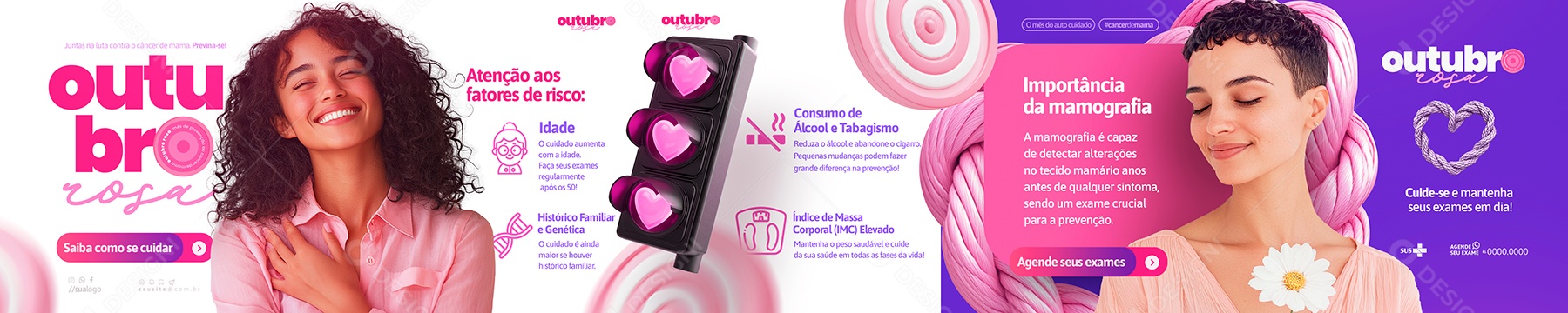 Carrossel Outubro Rosa Campanha de Prevenção Social Media PSD Editável