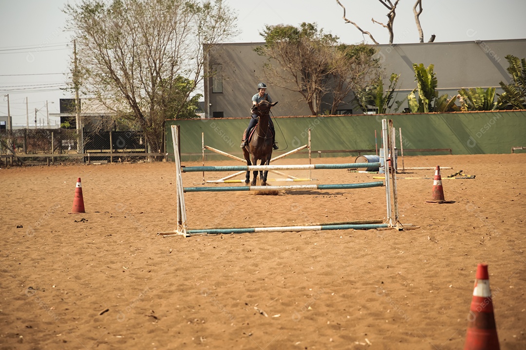 Mulher em aulas de hipismo