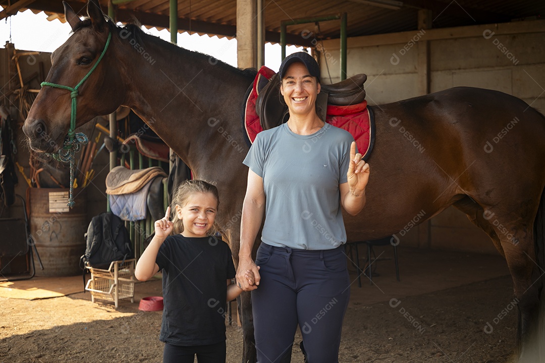Two girls and a horse hips training