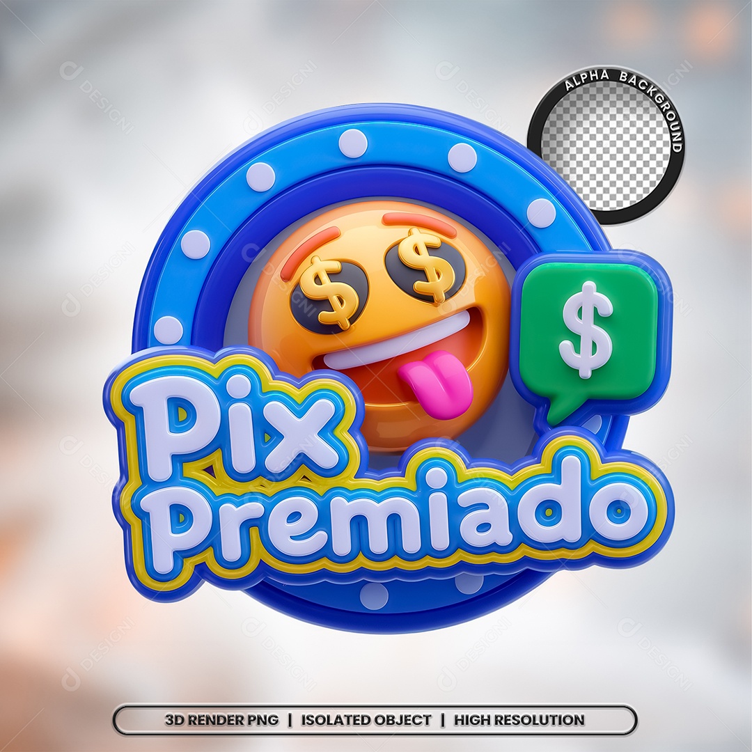 Selo 3D Render Pix Premiado Elemento Ícone PSD