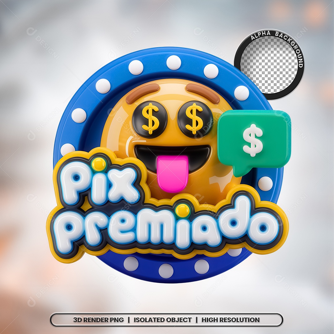 Selo 3D Render Pix Premiado Elemento Ícone PSD