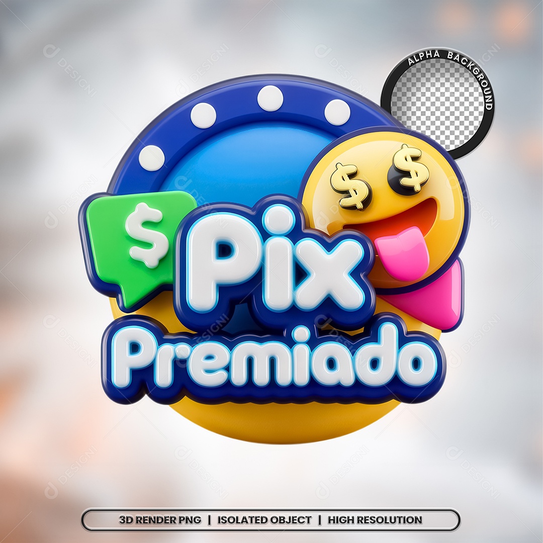 Selo 3D Render Pix Premiado Elemento Ícone PSD