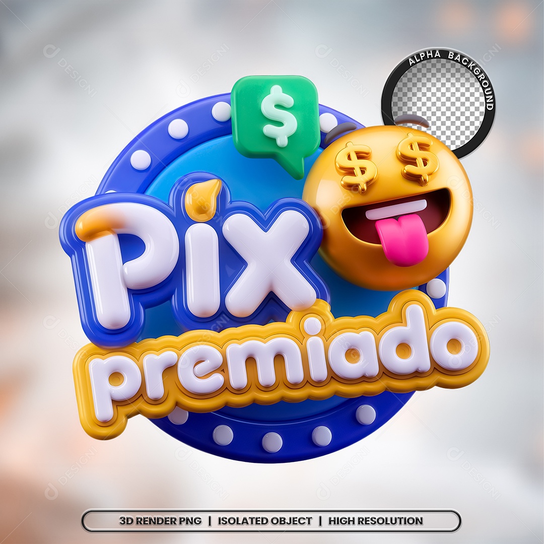 Selo 3D Render Pix Premiado Elemento Ícone PSD