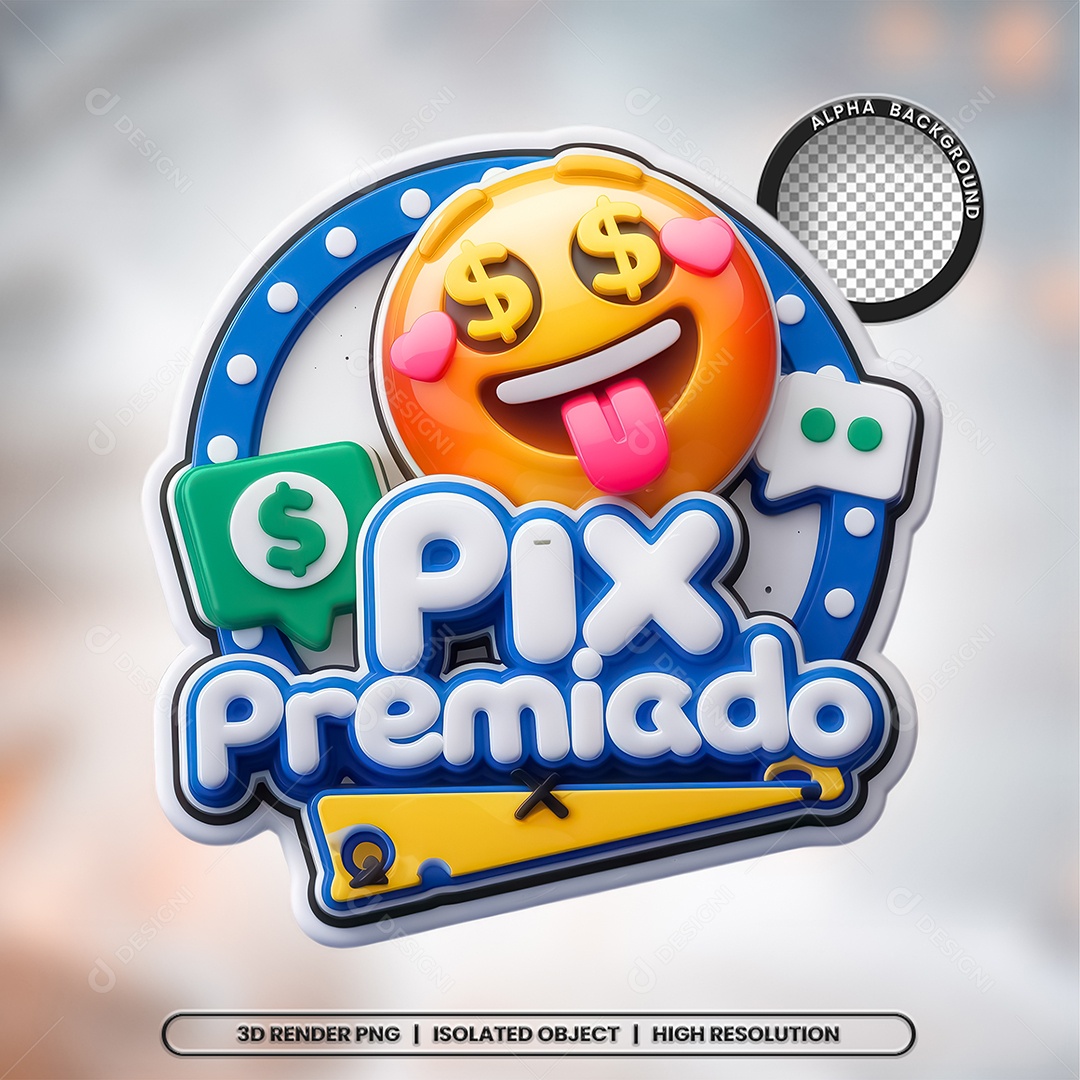 Selo 3D Render Pix Premiado Elemento Ícone PSD