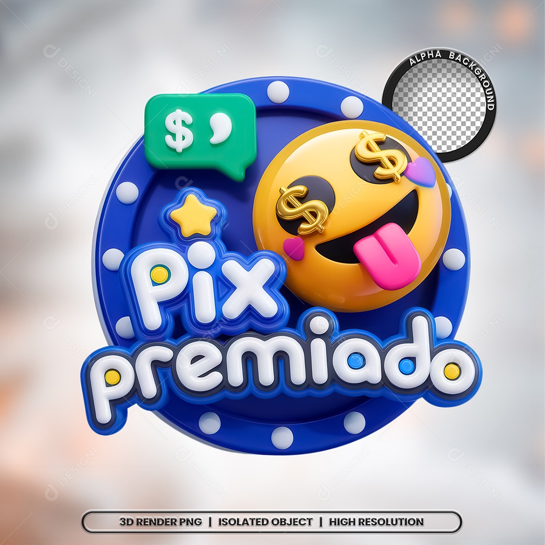 Selo 3D Render Pix Premiado Elemento Ícone PSD