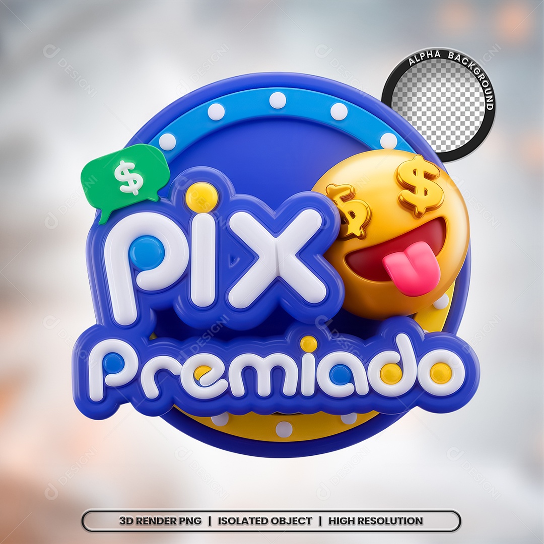 Selo 3D Render Pix Premiado Elemento Ícone PSD