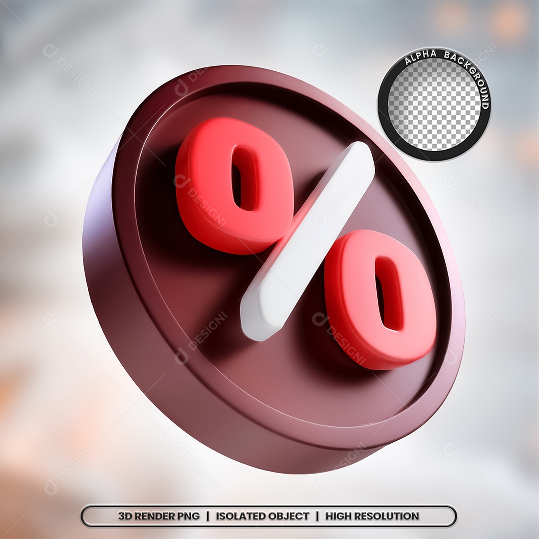 Selo 3D Render Porcentagem Elemento Ícone PSD