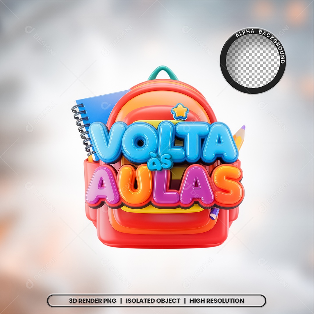 Selo 3D Render Volta Às Aulas Elemento Ícone PSD