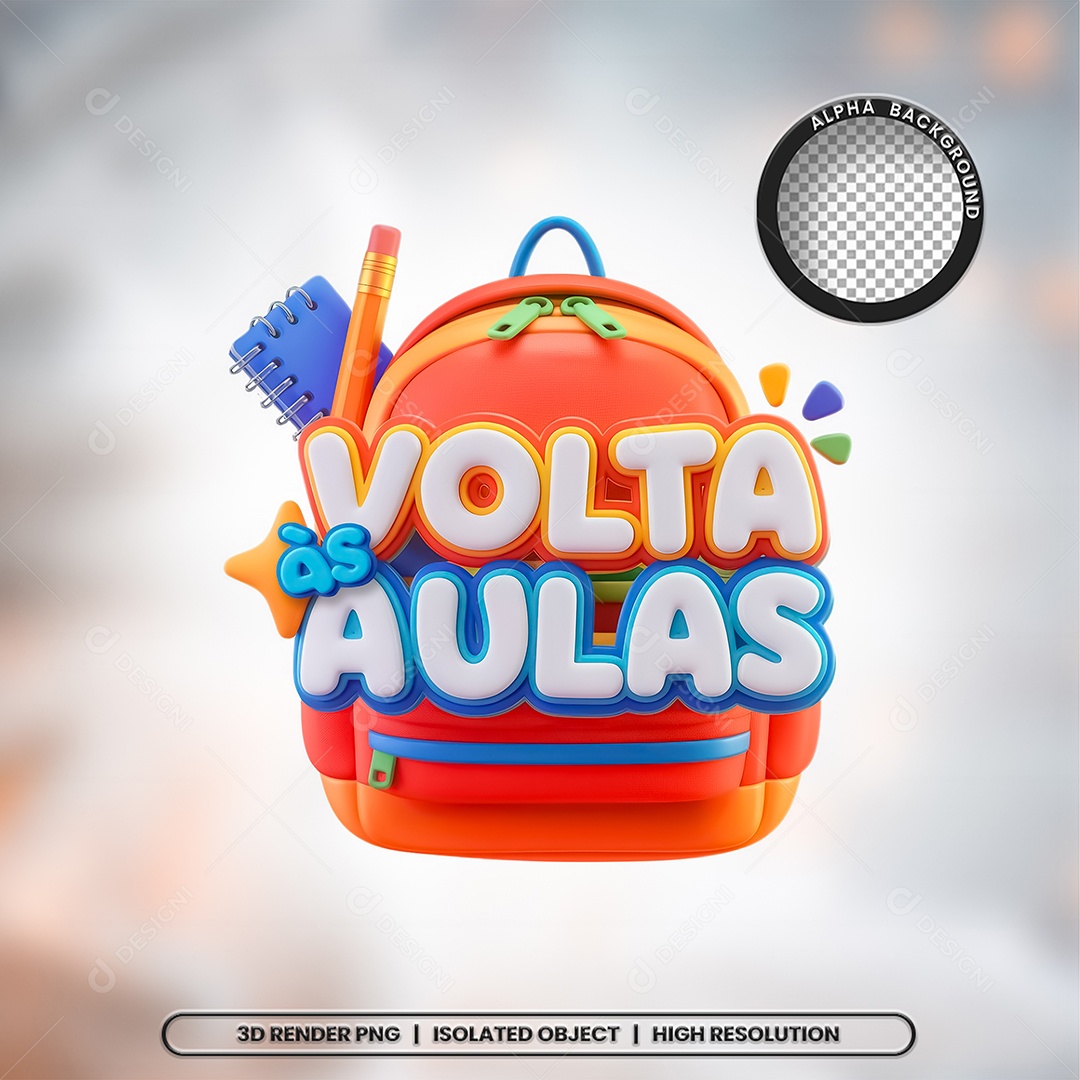 Selo 3D Render Volta Às Aulas Elemento Ícone PSD