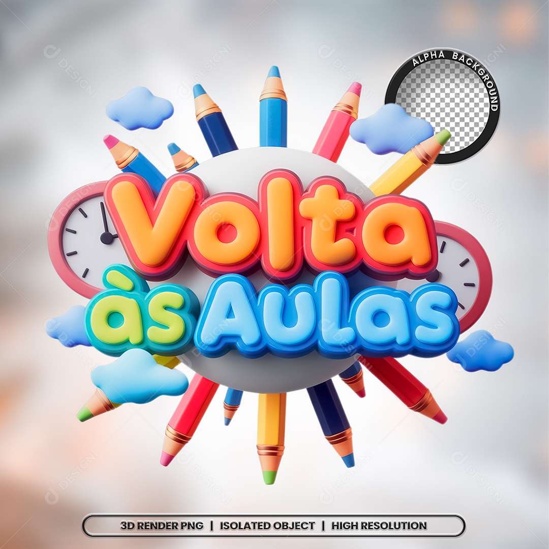 Selo 3D Render Volta ás Aulas Escola Elemento Ícone PSD