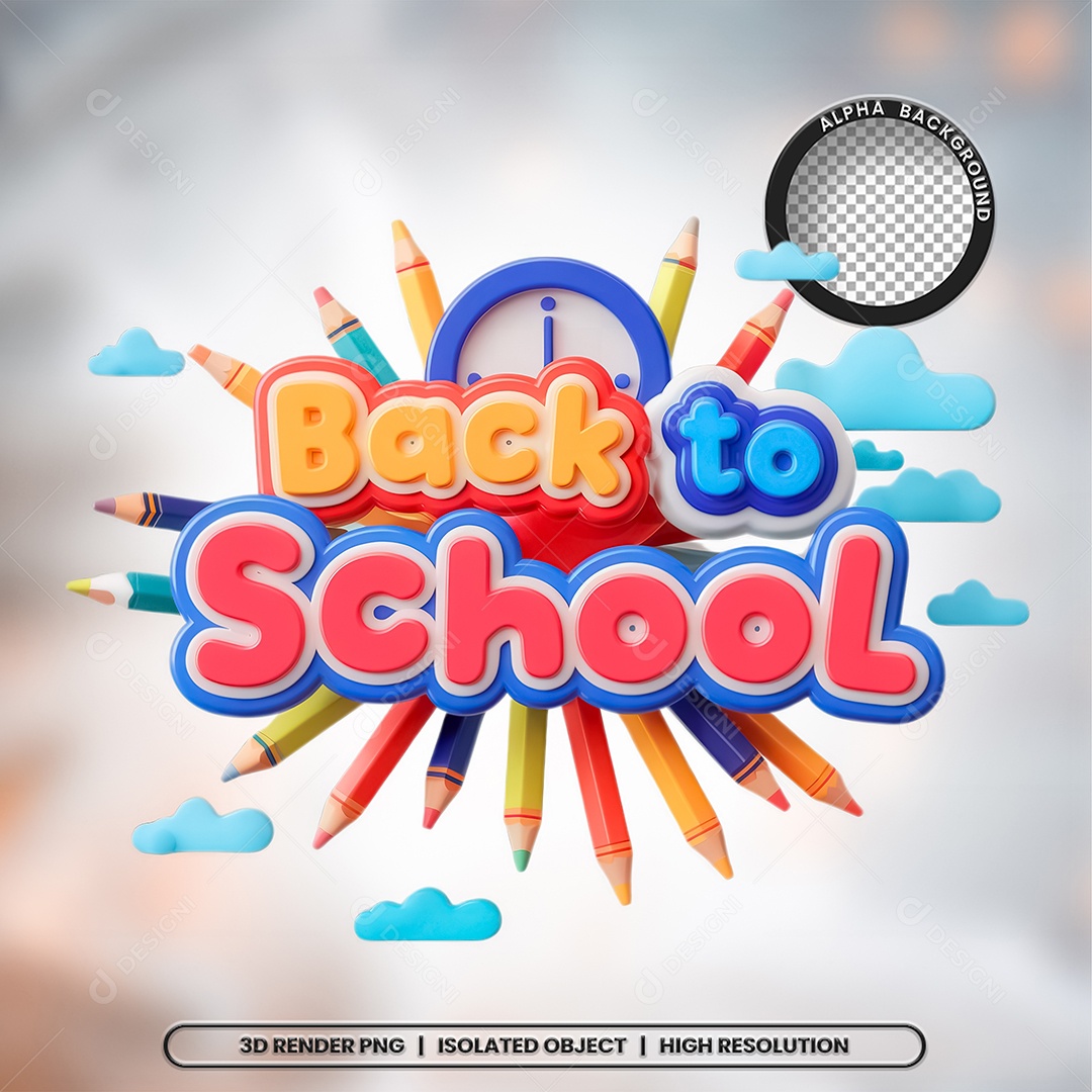 Selo 3D Render Volta ás Aulas Escola Elemento Ícone PSD