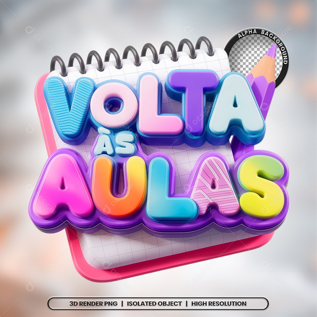 Selo 3D Render Volta ás Aulas Escola Elemento Ícone PSD