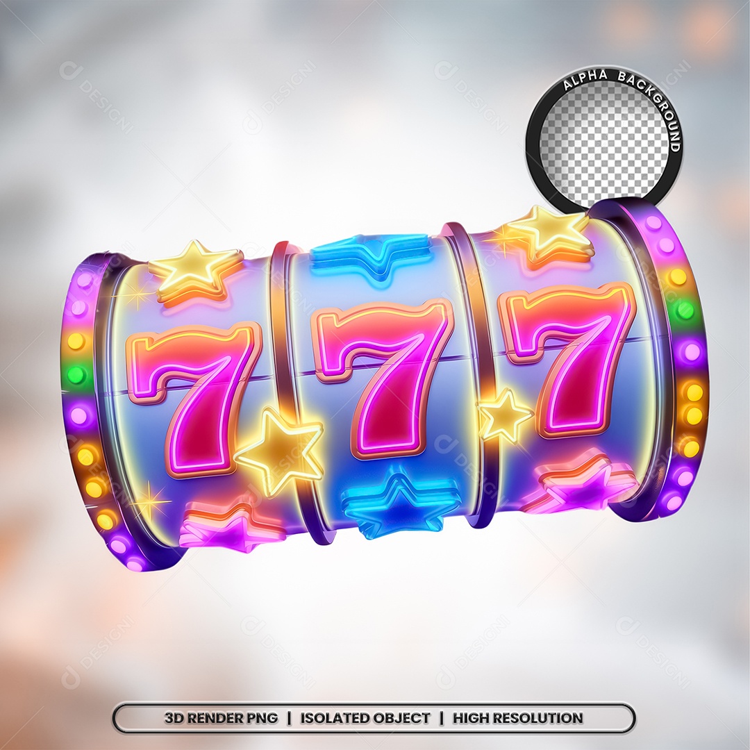 Roleta da Sorte 777 Elemento 3D Colorido para Composição PSD