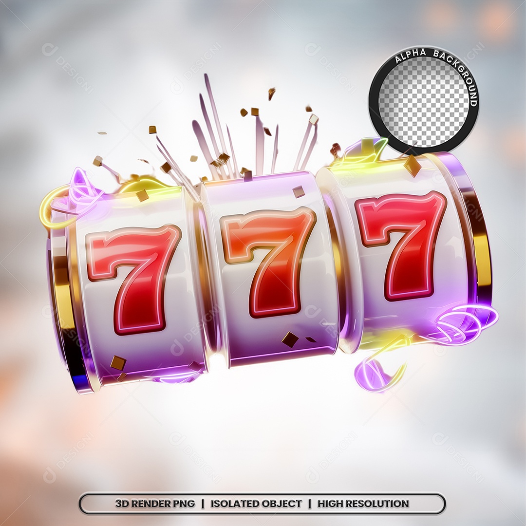 Roleta da Sorte 777 Elemento 3D Colorido para Composição PSD