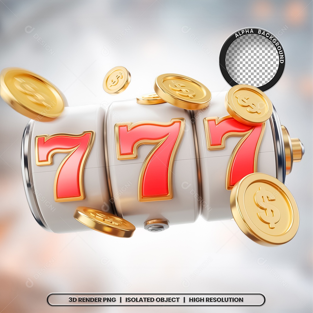 Roleta da Sorte 777 Elemento 3D para Composição PSD