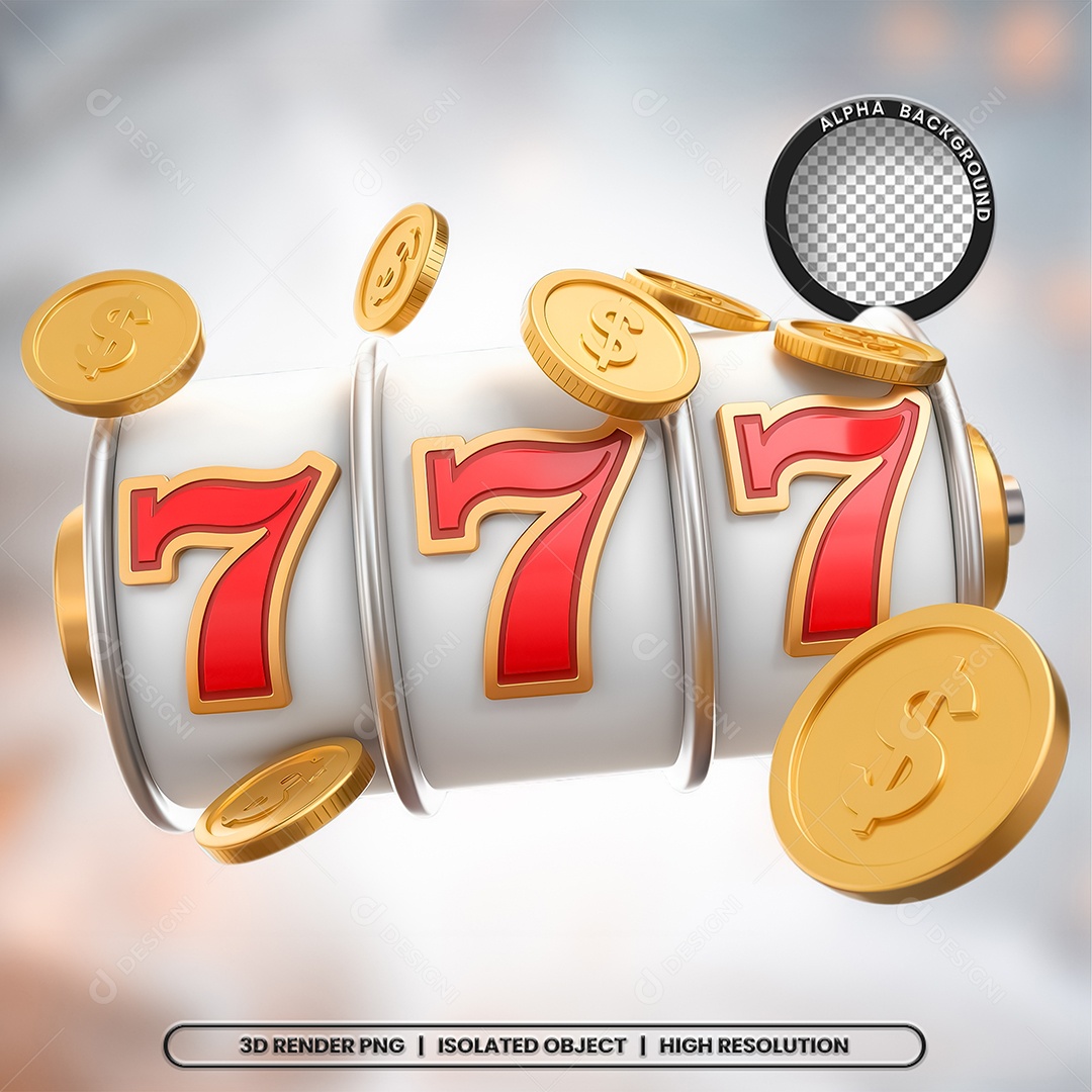 Roleta da Sorte 777 Elemento 3D para Composição PSD