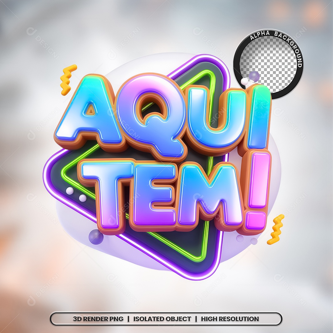 Selo 3D Aqui Tem para Composição PSD