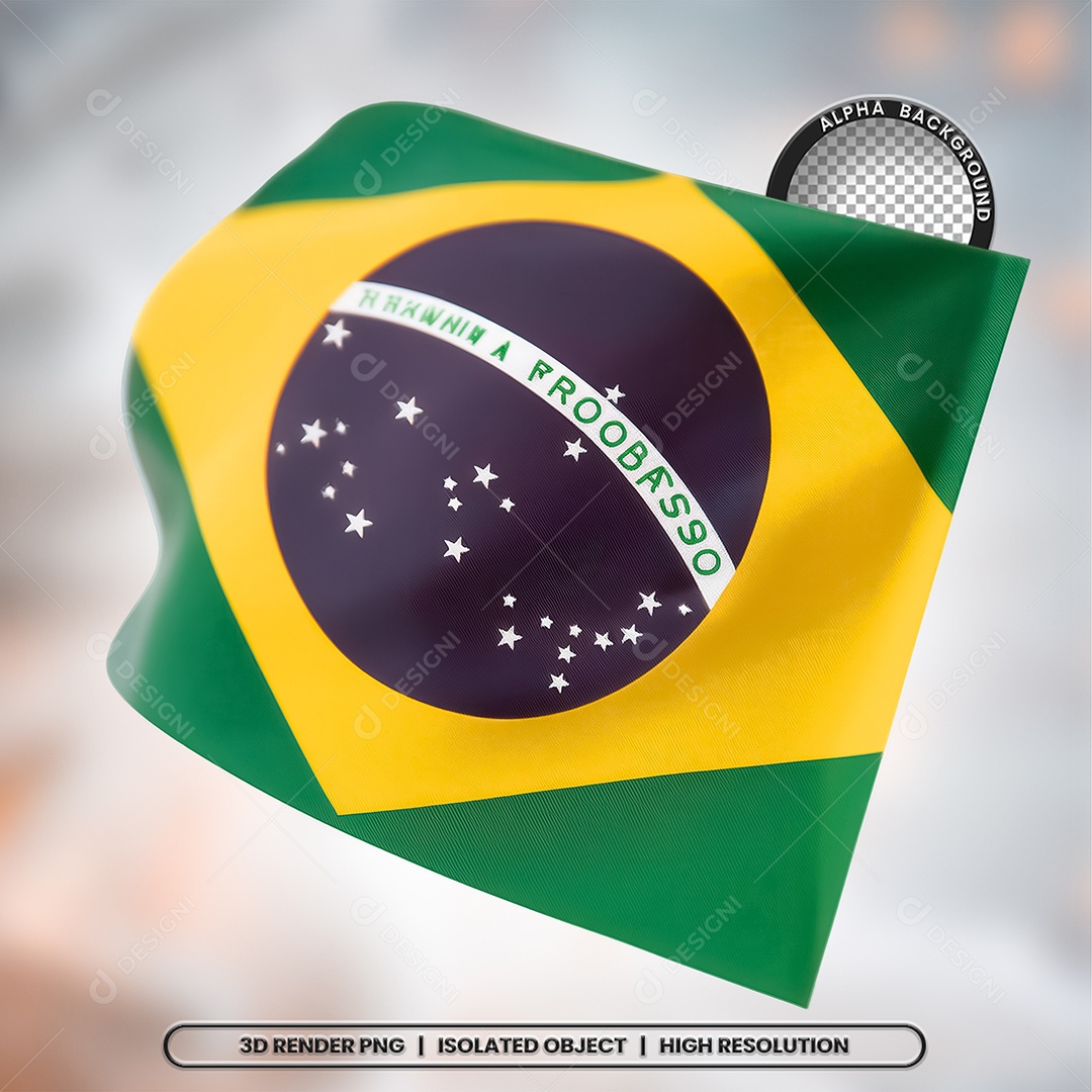 Elemento 3D Ícone Bandeira do Brasil para Composição PSD