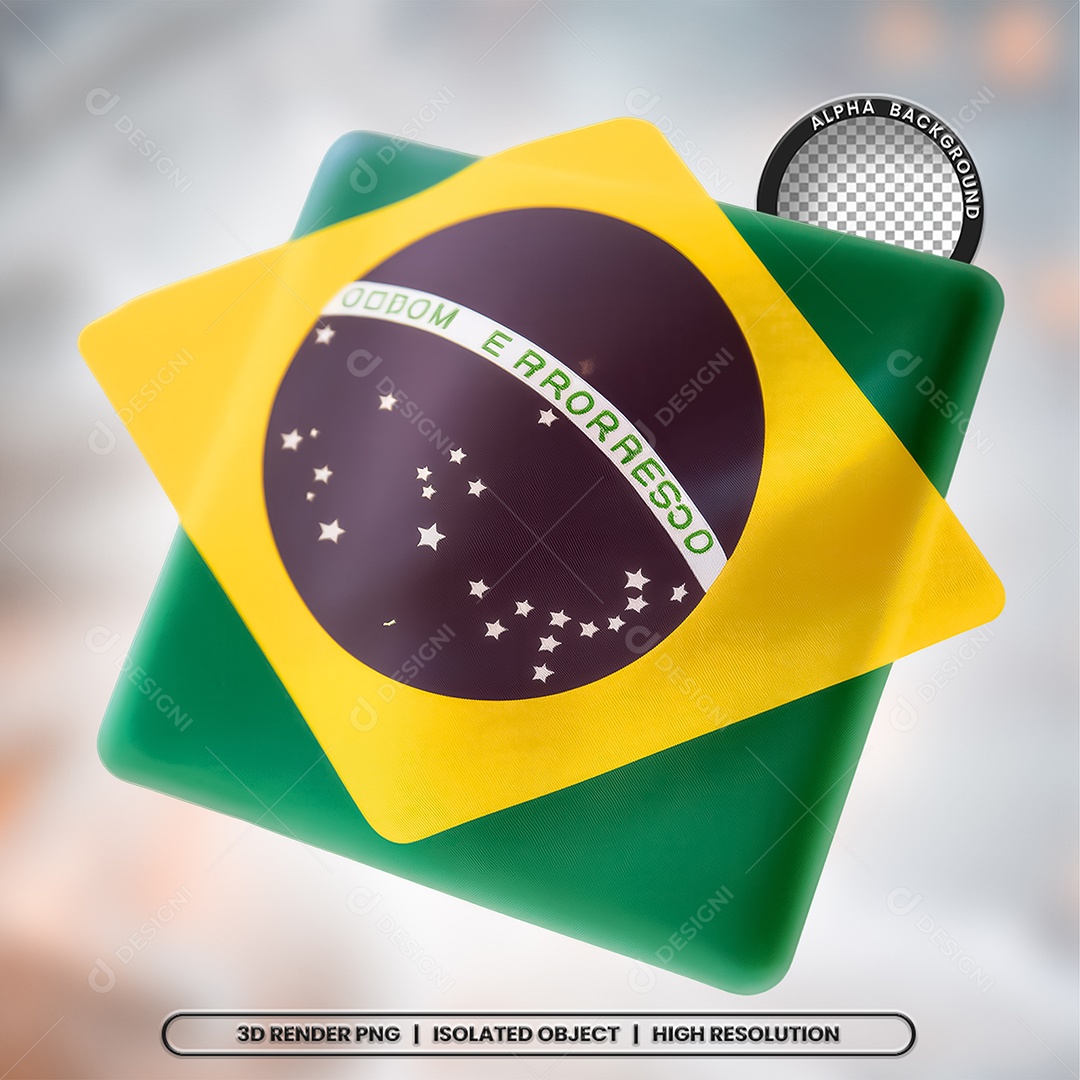 Elemento 3D Ícone Bandeira do Brasil para Composição PSD
